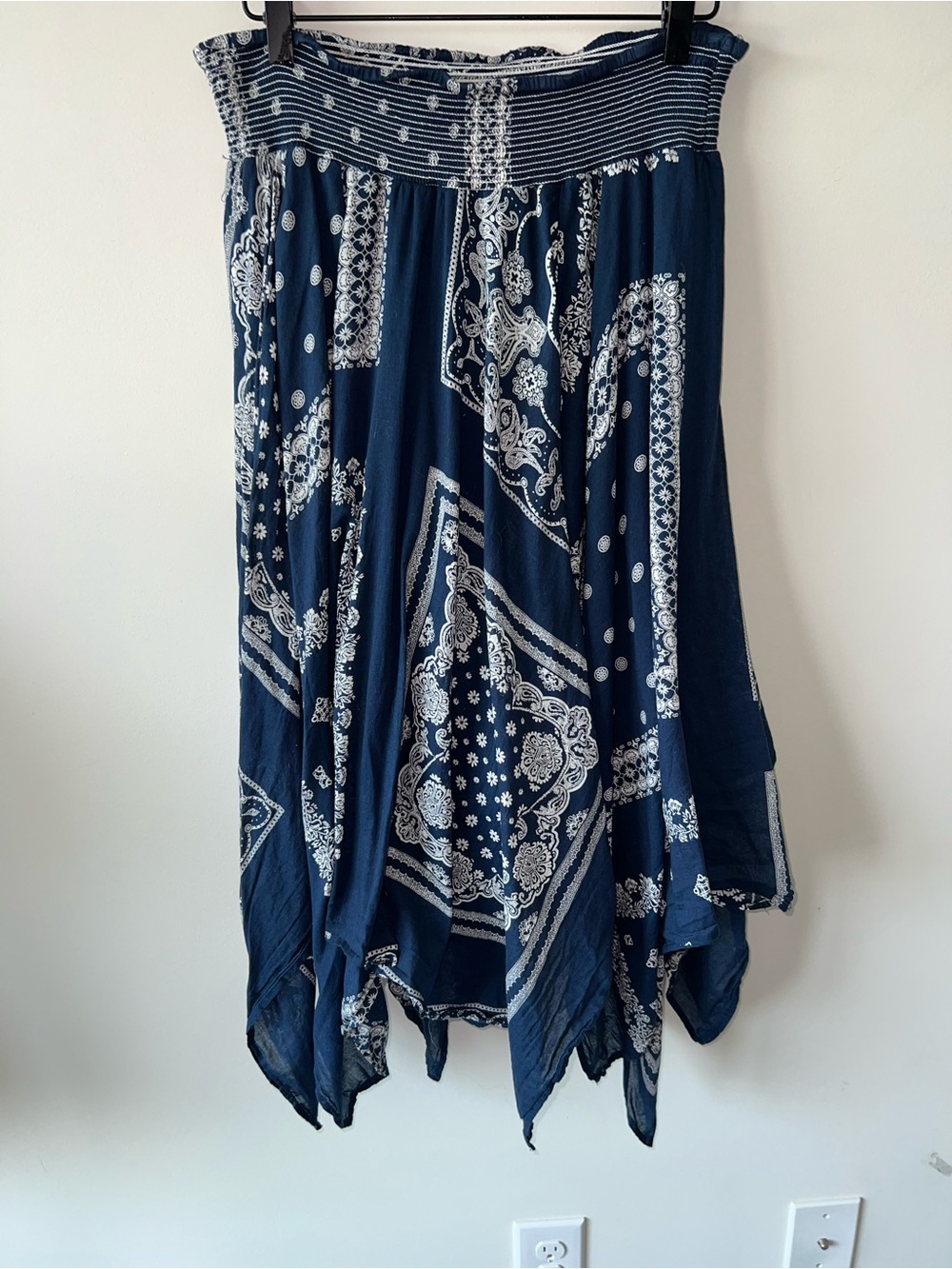 Riley+James Navy Blue Bandana-Print Asymmetrical Handkerchief Skirt 100% Cotton